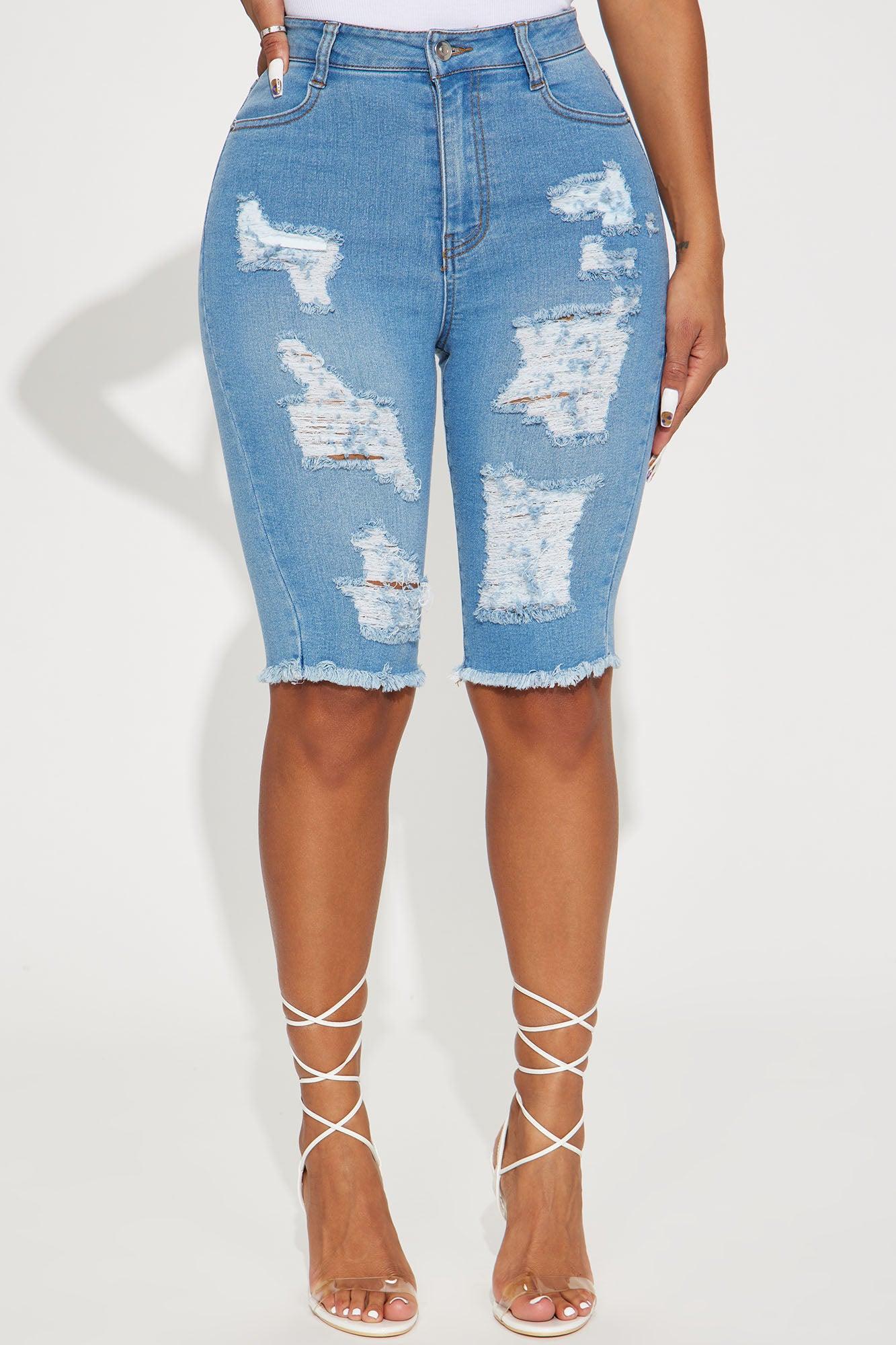 Lianna Distressed Bermuda Shorts - Light Wash Product Image