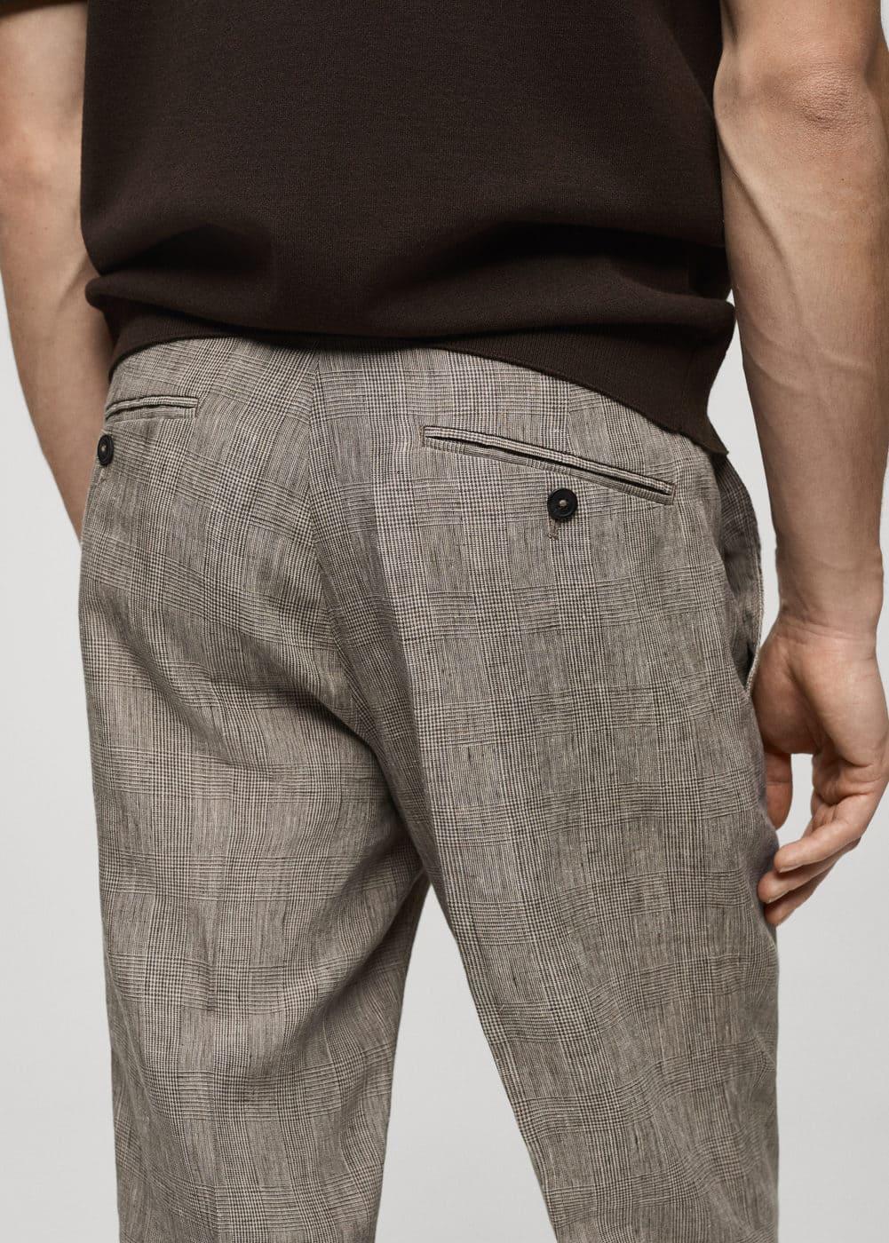 Mango Mens 100% Linen Prince Of Wales Check Trousers Product Image