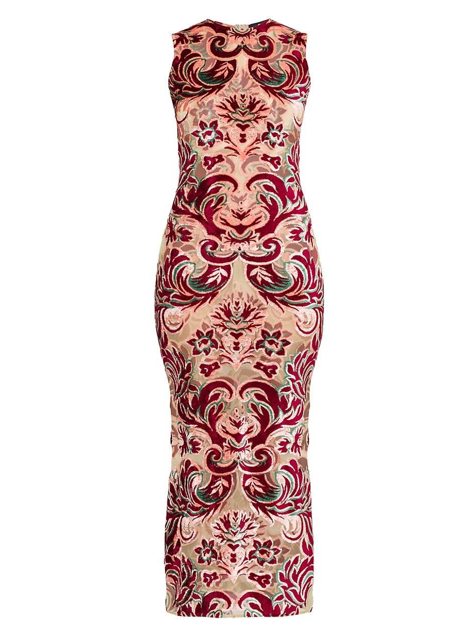 Womens Damask Burnout Velvet Body-Con Midi-Dress Product Image