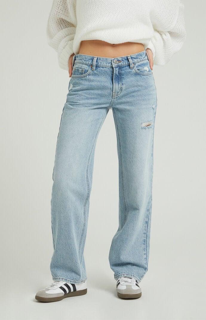 Womens Jordyn Light Indigo Ripped Low Rise Straight Leg Jeans Product Image