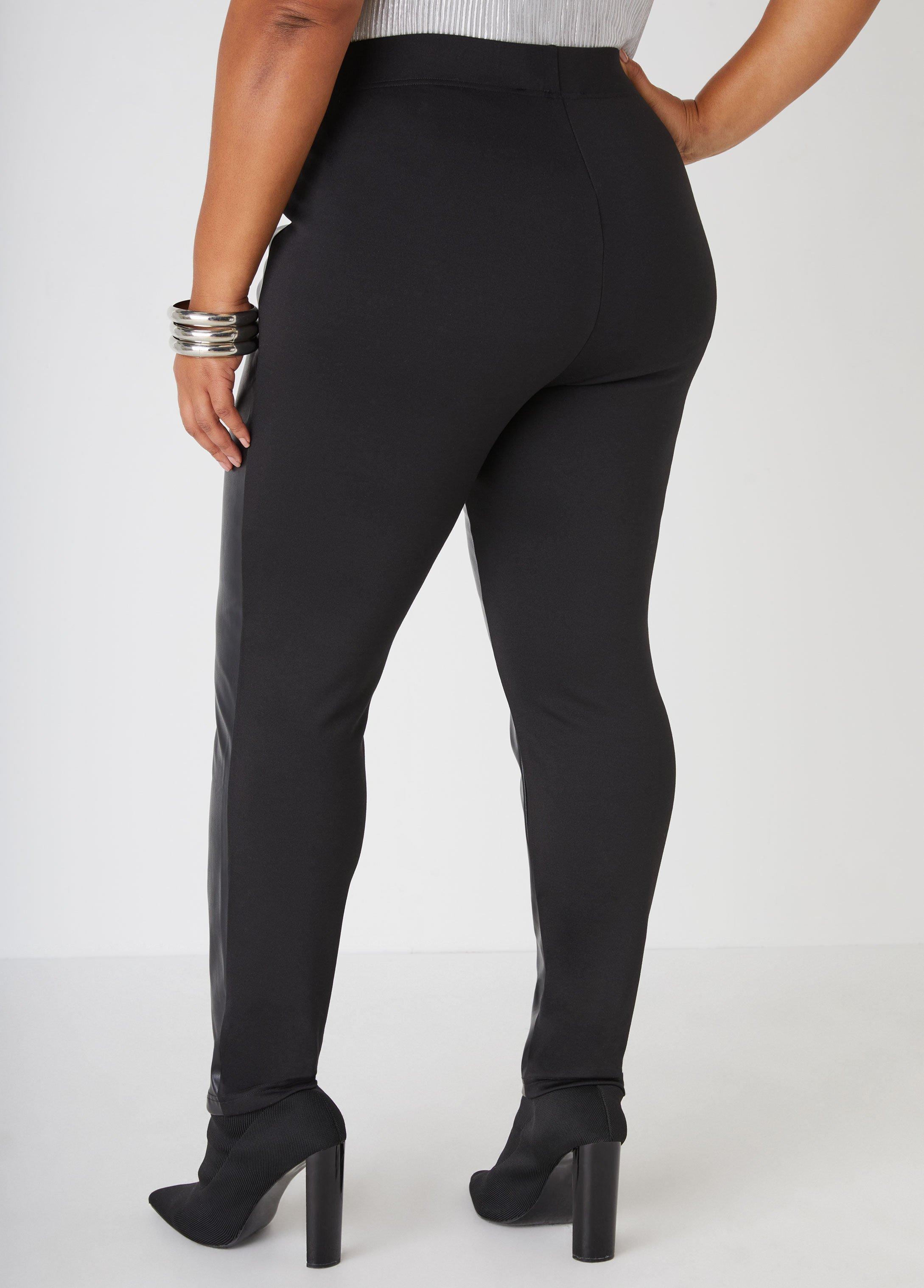 Plus Size Ponte And Faux Leather Leggings Ashley Stewart Product Image