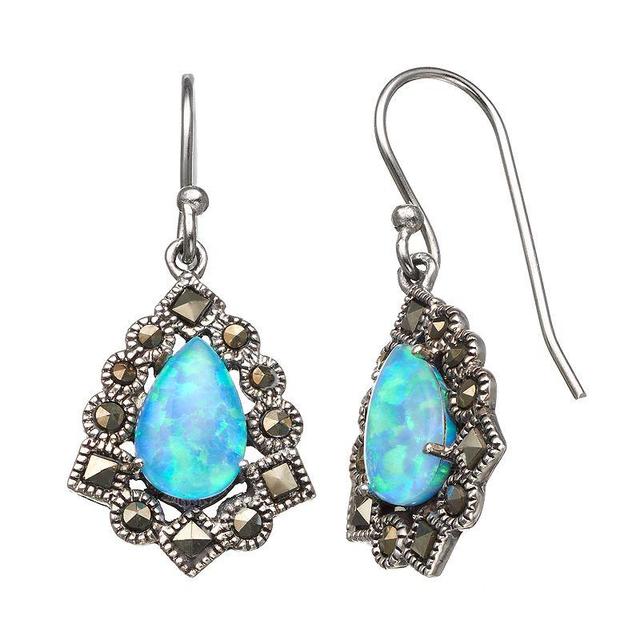 Tori Hill Sterling Silver Marcasaite & Simulated Blue Opal Drop Earrings, Womens, White Product Image