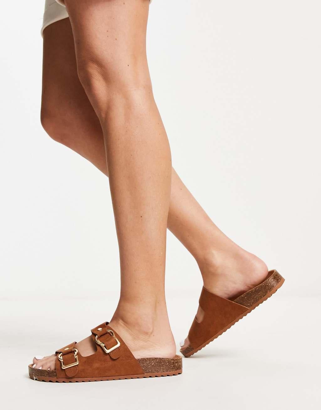 South Beach double band sandal with buckle in tan Product Image