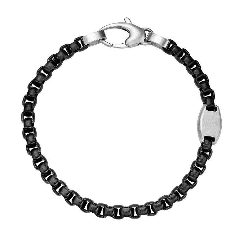 Mens LYNX Stainless Steel Round Box Chain Bracelet Black Tone Product Image