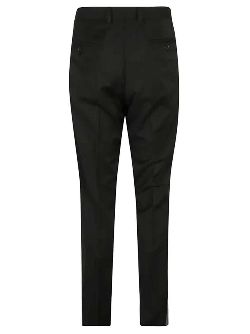 Chambray Pressed Crease Tapered Trousers In Black Product Image