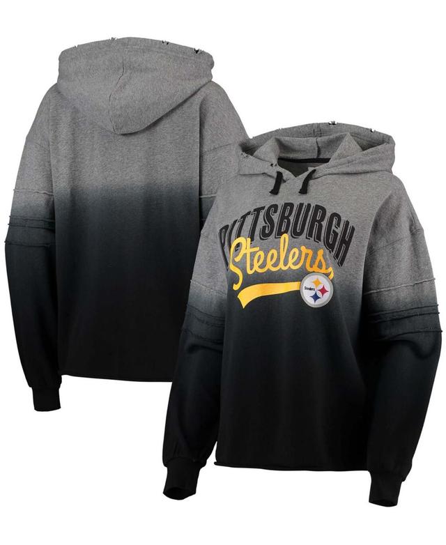 Womens Heather Gray, Black Pittsburgh Steelers Superstar Dip-Dye Crop Pullover Hoodie Product Image