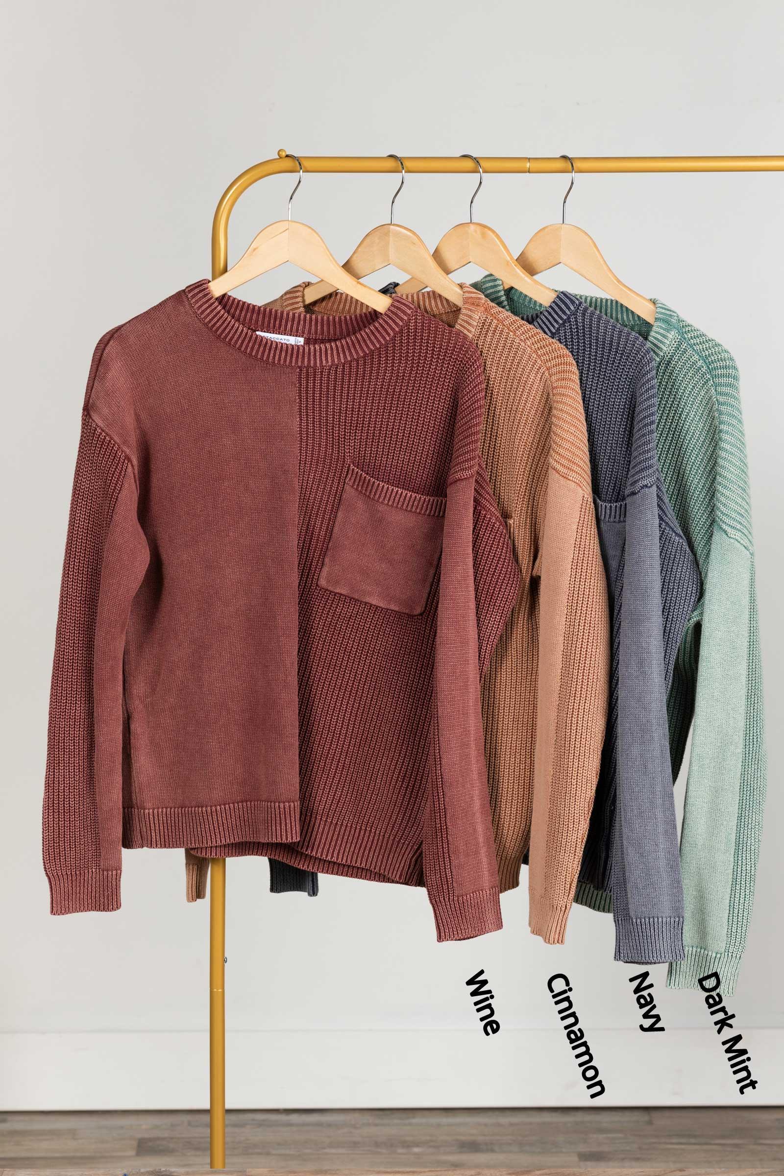 Washed Waffle Knit Sweater With Pocket Product Image