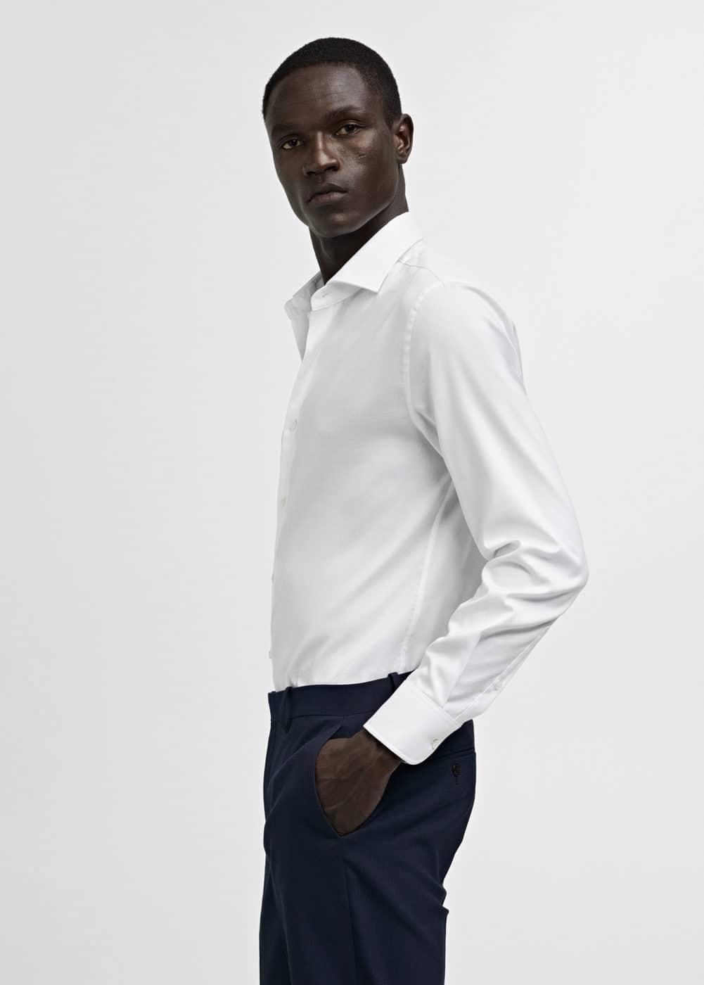 Mango Mens Slim-Fit Textured Cotton Dress Shirt Product Image