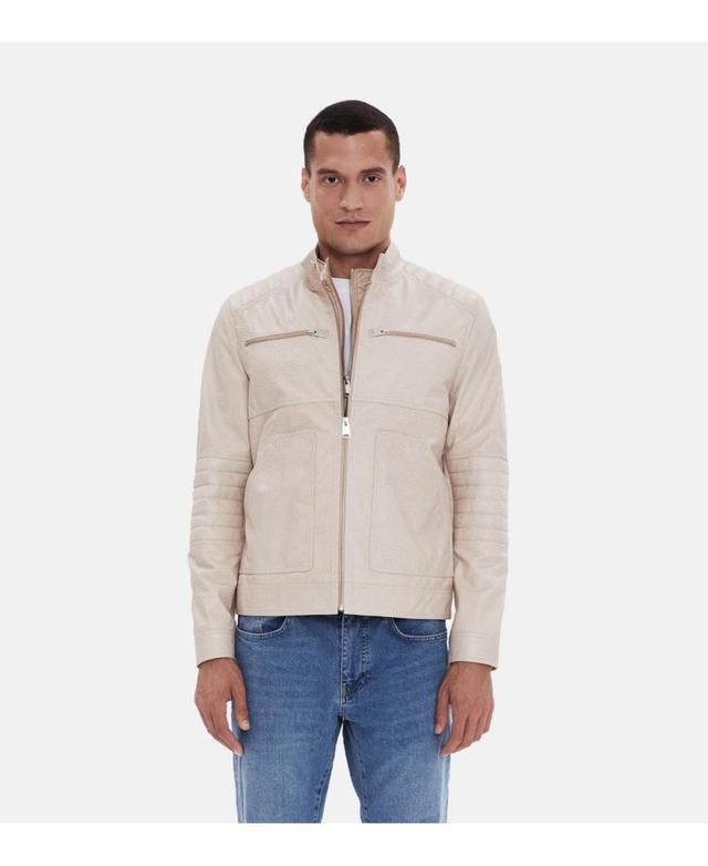 Mens Fashion Leather Jacket, Beige - Beige Product Image