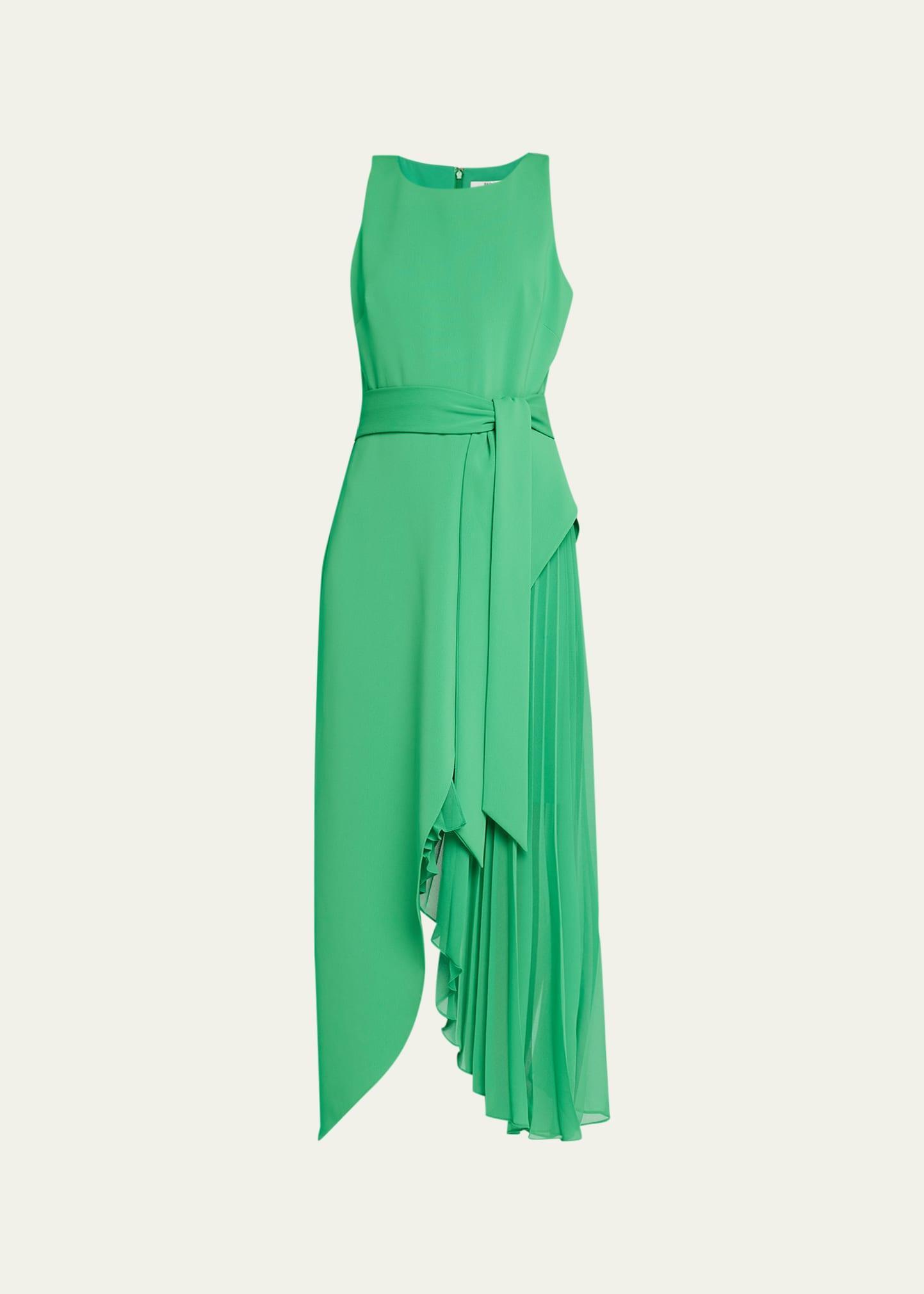 Womens Asymmetric Pleated Midi-Dress Product Image