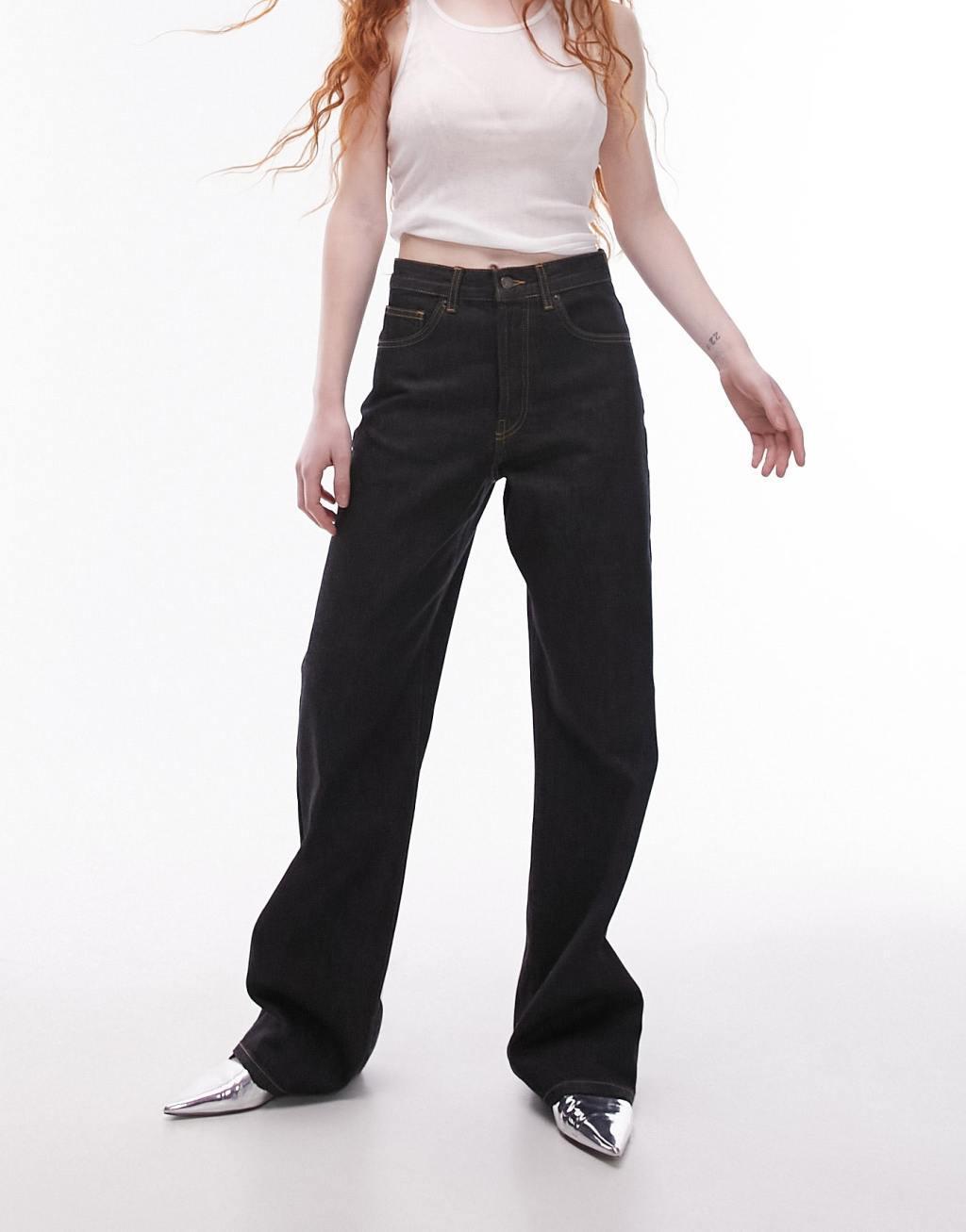 Topshop mid rise Column jeans in raw black  Product Image