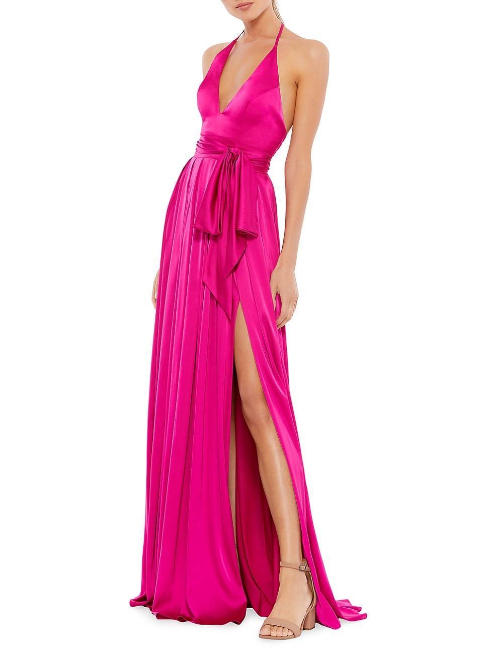 Ieena Pleated Satin Tie-Waist Gown Product Image