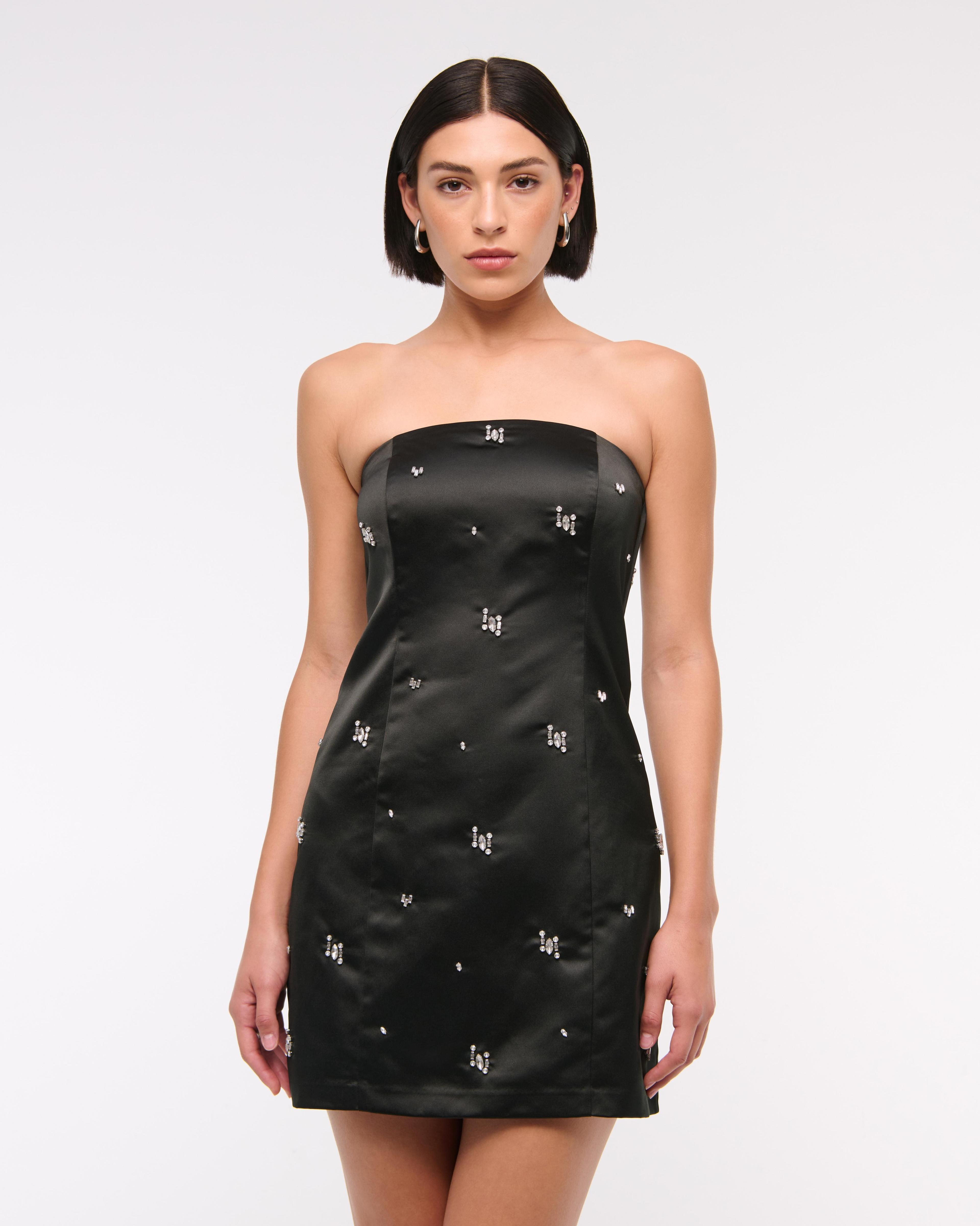 Satin Embellished Strapless Mini Dress Product Image