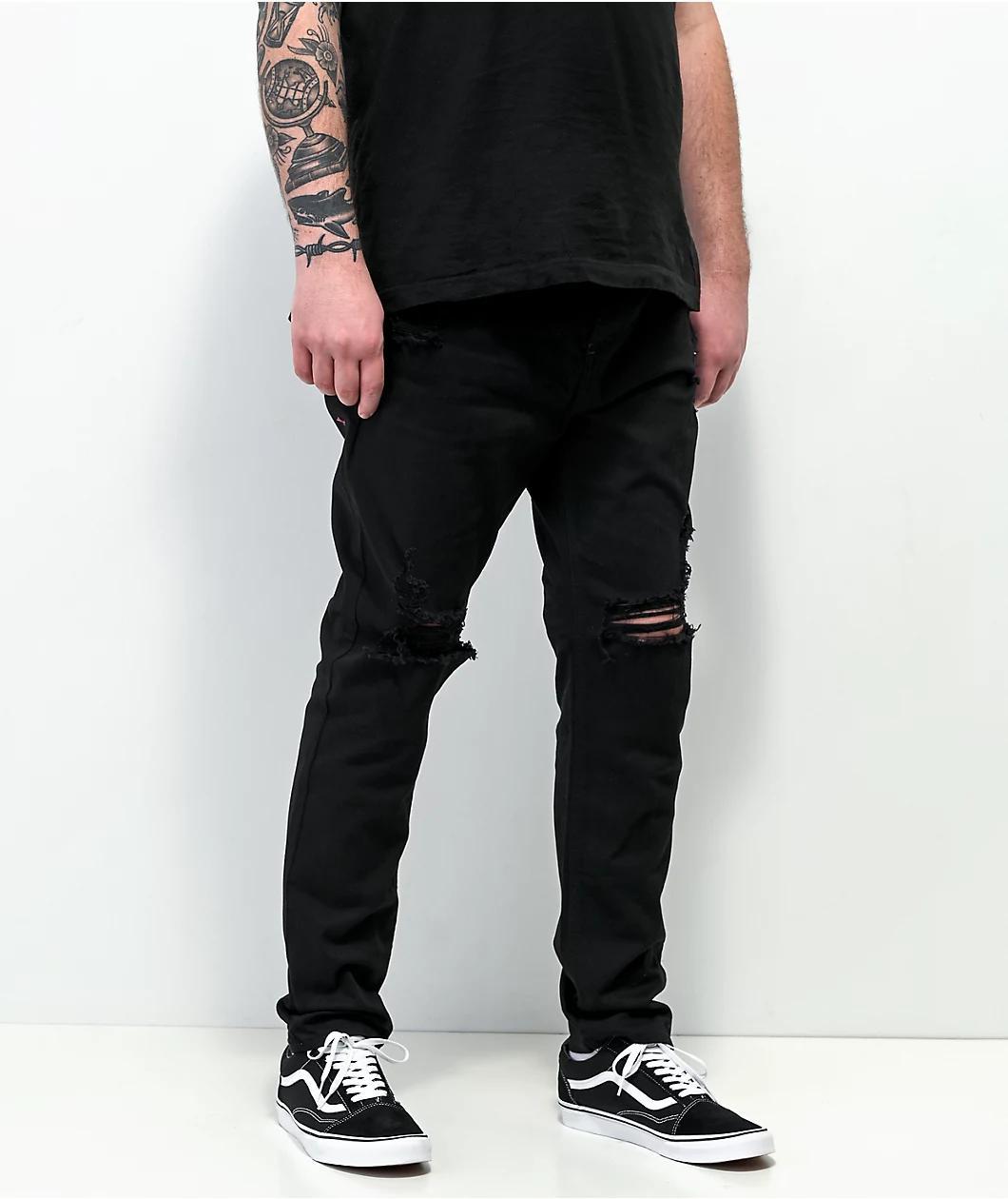 Empyre Verge Destroyed Black Tapered Skinny Jeans Product Image