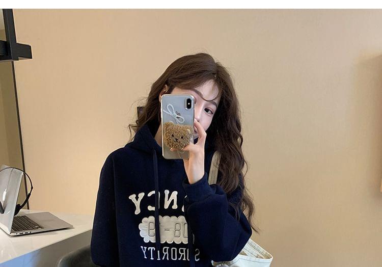 Long Sleeve Lettering Applique Loose-Fit Hooded Pullover Product Image