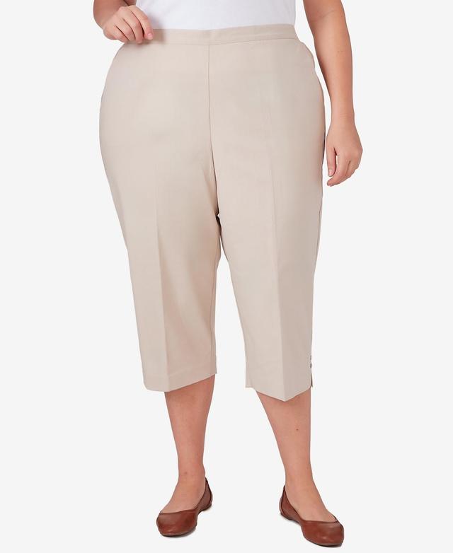 Alfred Dunner Plus Size Classic Neutrals Pull On Button Hem Twill Capri Pants Product Image