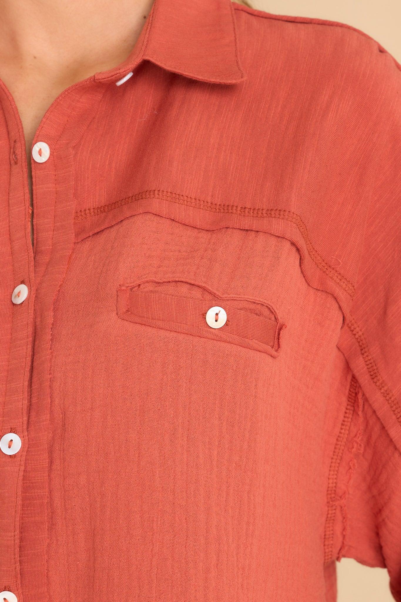 Carolina Chic Orange Gauze Button Front Top Product Image