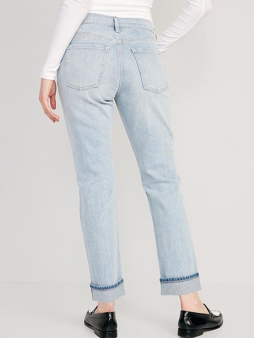 Mid-Rise Boyfriend Straight Jeans Product Image