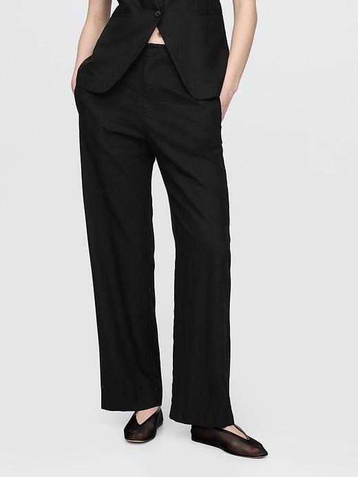 Linen-Blend Relaxed Straight Ankle Pants Product Image