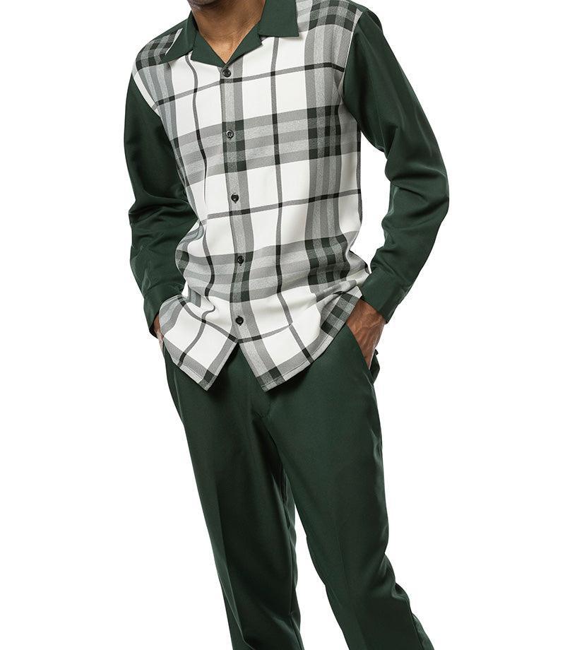 Green Plaid 2 Piece Long Sleeve Walking Suit Set Product Image