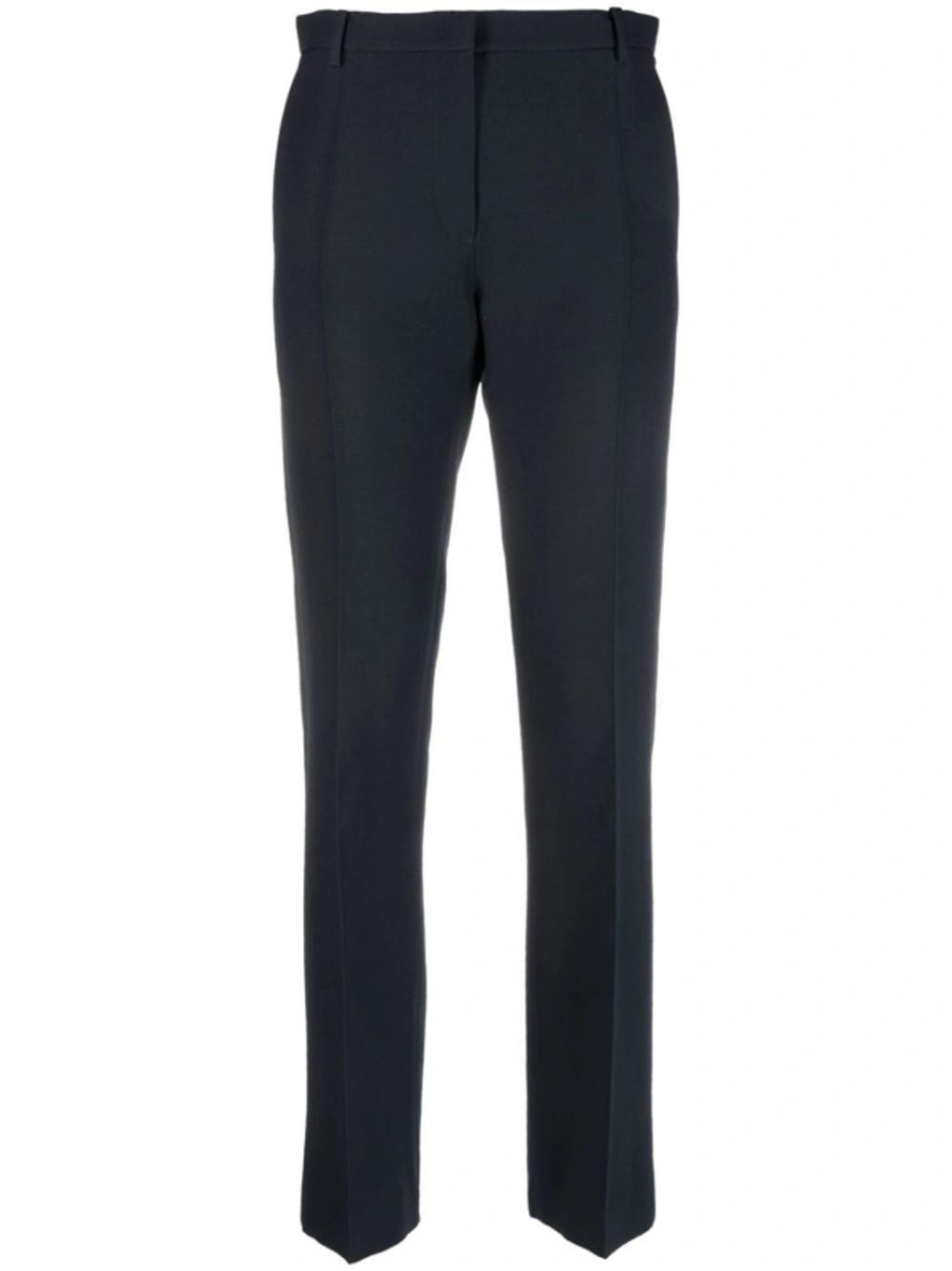 Wool-silk Blend Tailored Trousers In Blue Product Image