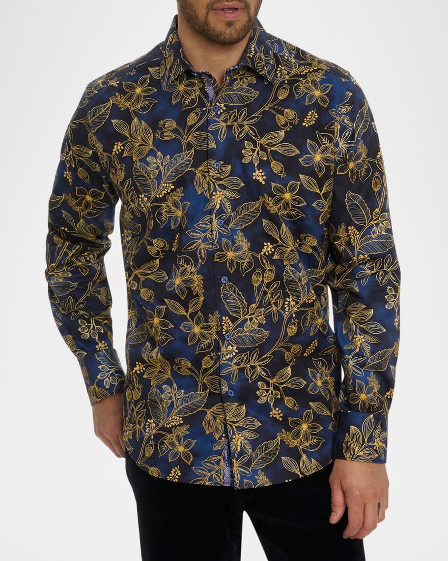 Men's Valmont Leaf-Print Woven Sport Shirt Product Image