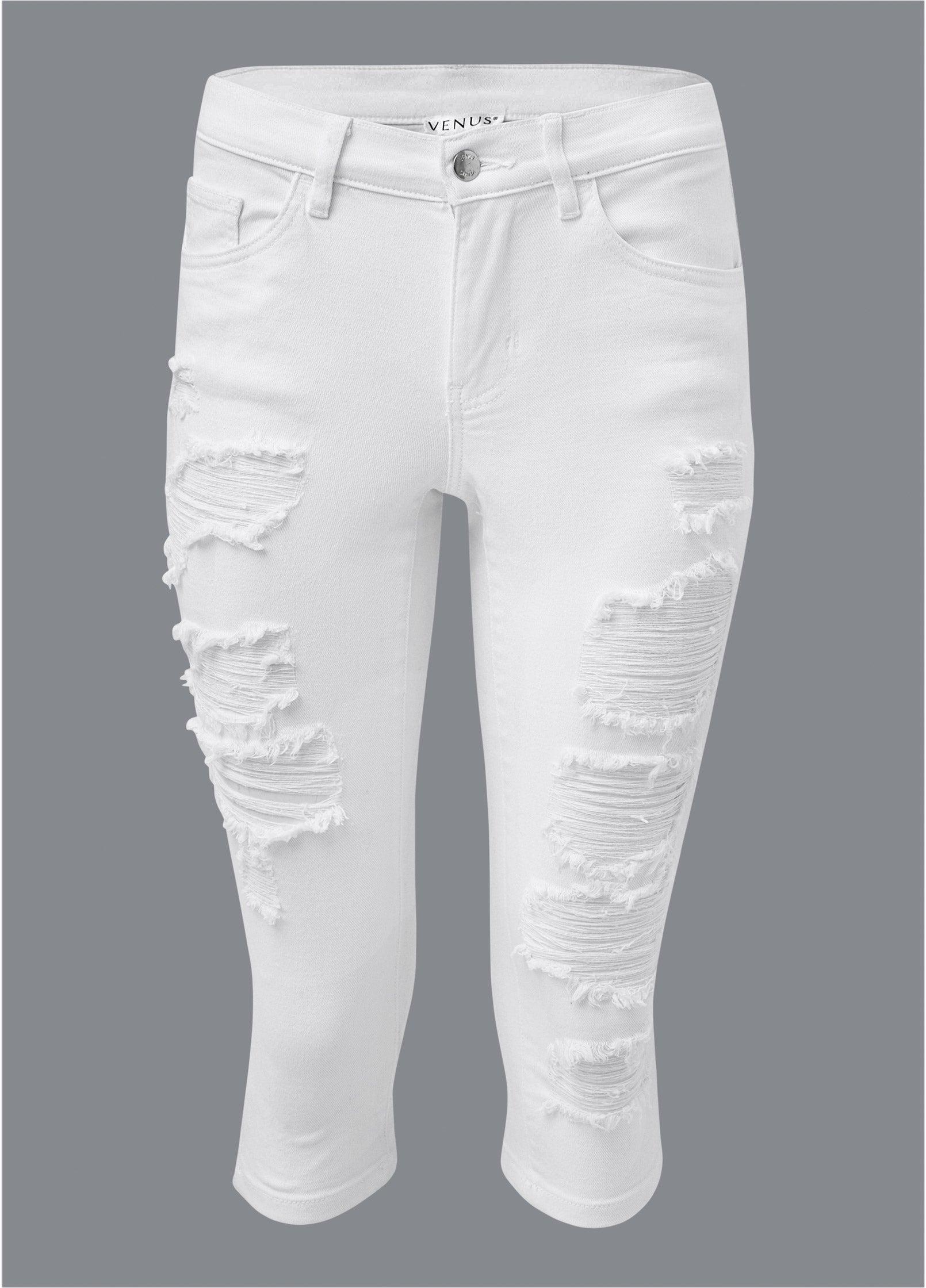 Ripped Jean Capris - White Product Image