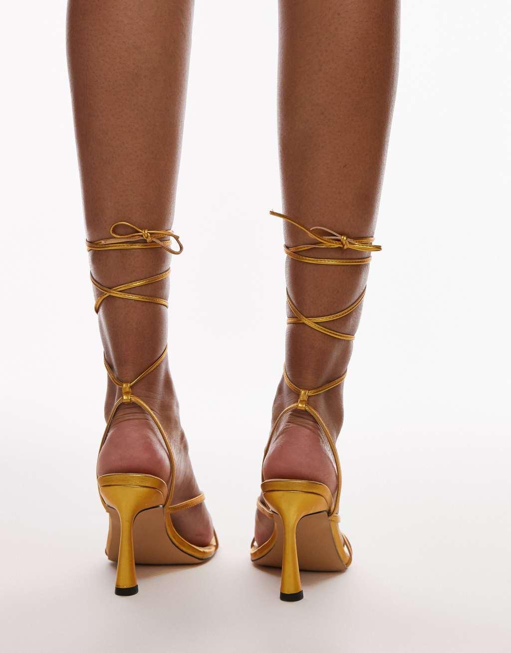 Topshop Wide Fit Faye strappy high heel sandals in gold Product Image