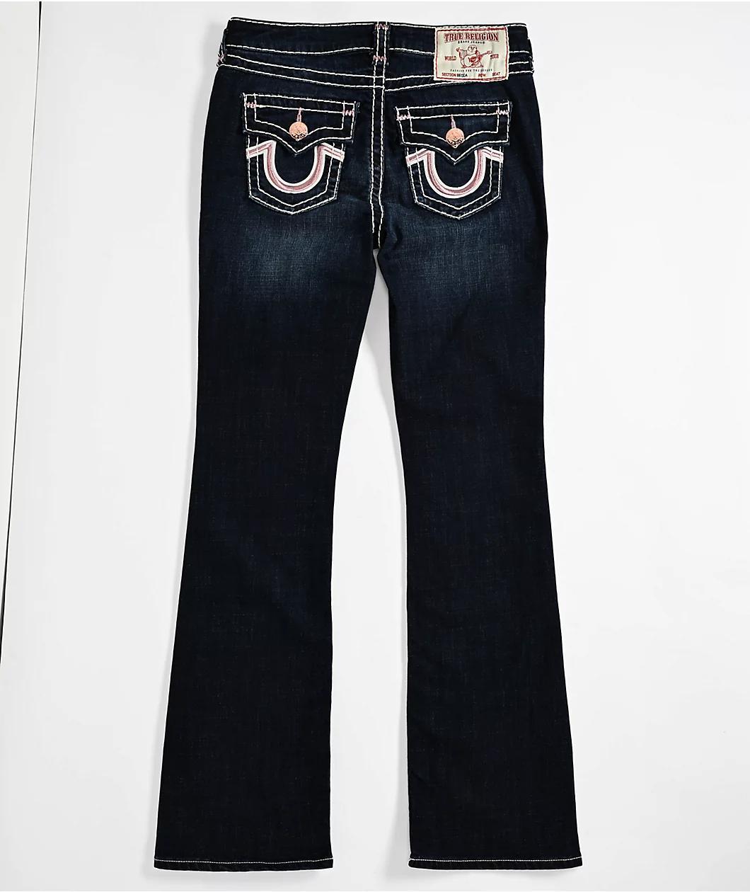 True Religion Becca Lurex Super T Mid Rise Dark Blue Bootcut Jeans Product Image