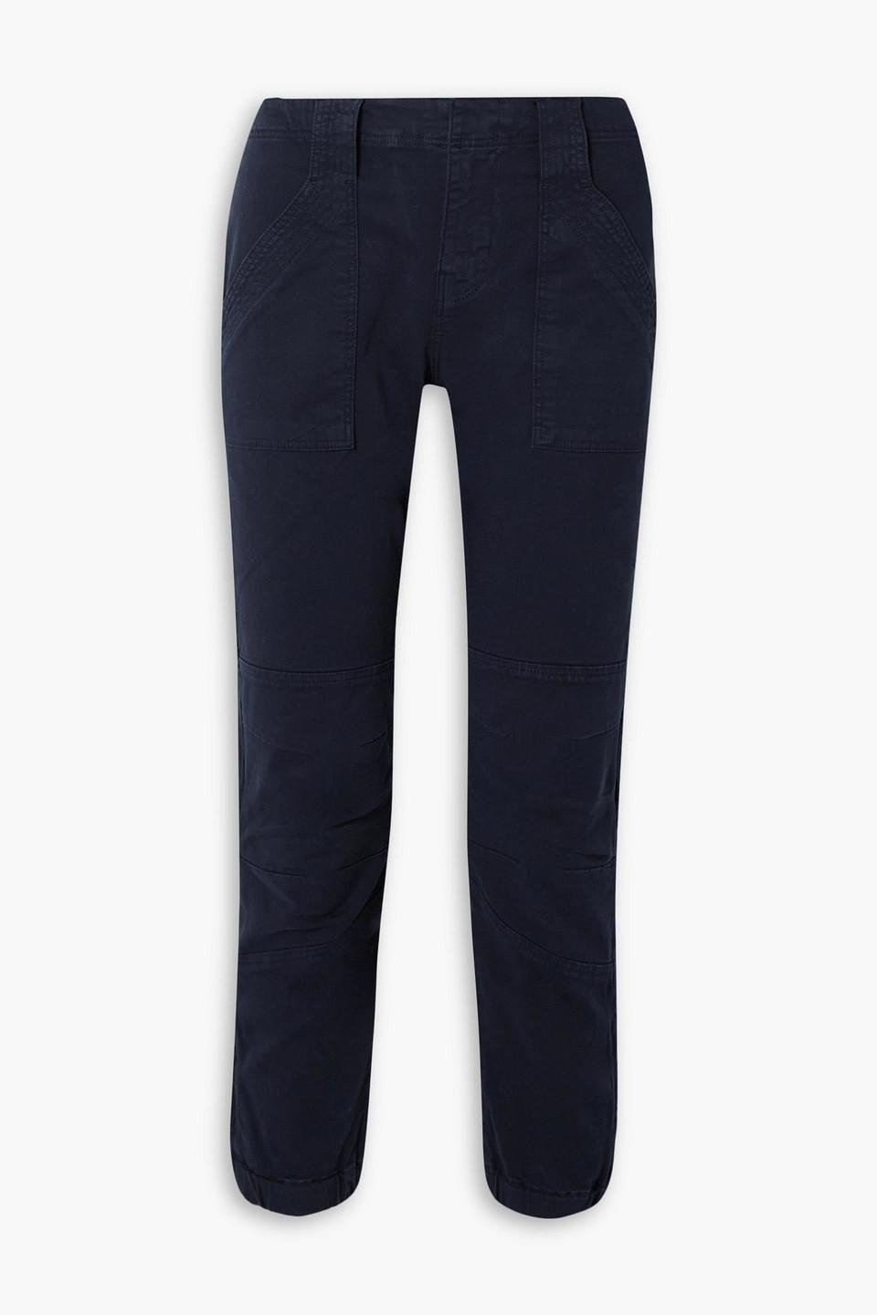 Paneled Stretch-cotton Twill Tapered Pants In Navy Product Image