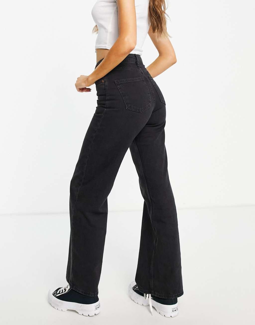 Monki Yoko wide leg cotton jeans in black - BLACK Product Image