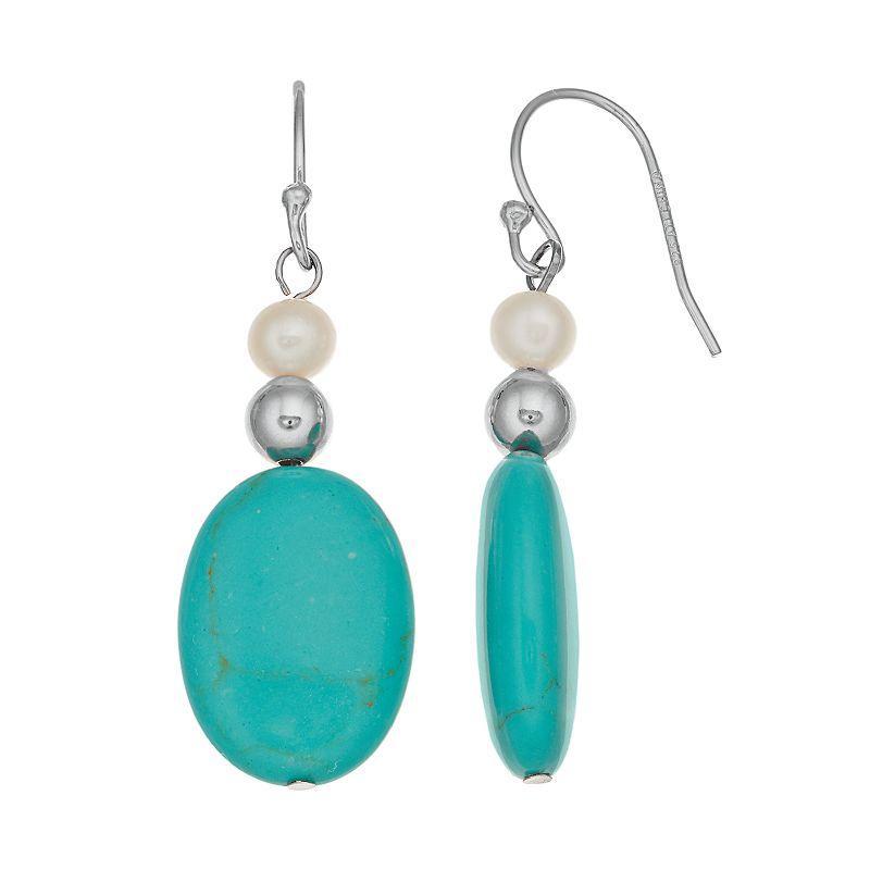 Sterling Silver Simulated Turquoise & Freshwater Cultured Pearl Drop Earrings, Womens, Blue Product Image