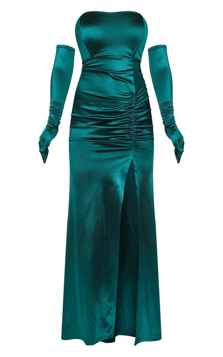 Dark Green Satin Gown With Gloves Product Image