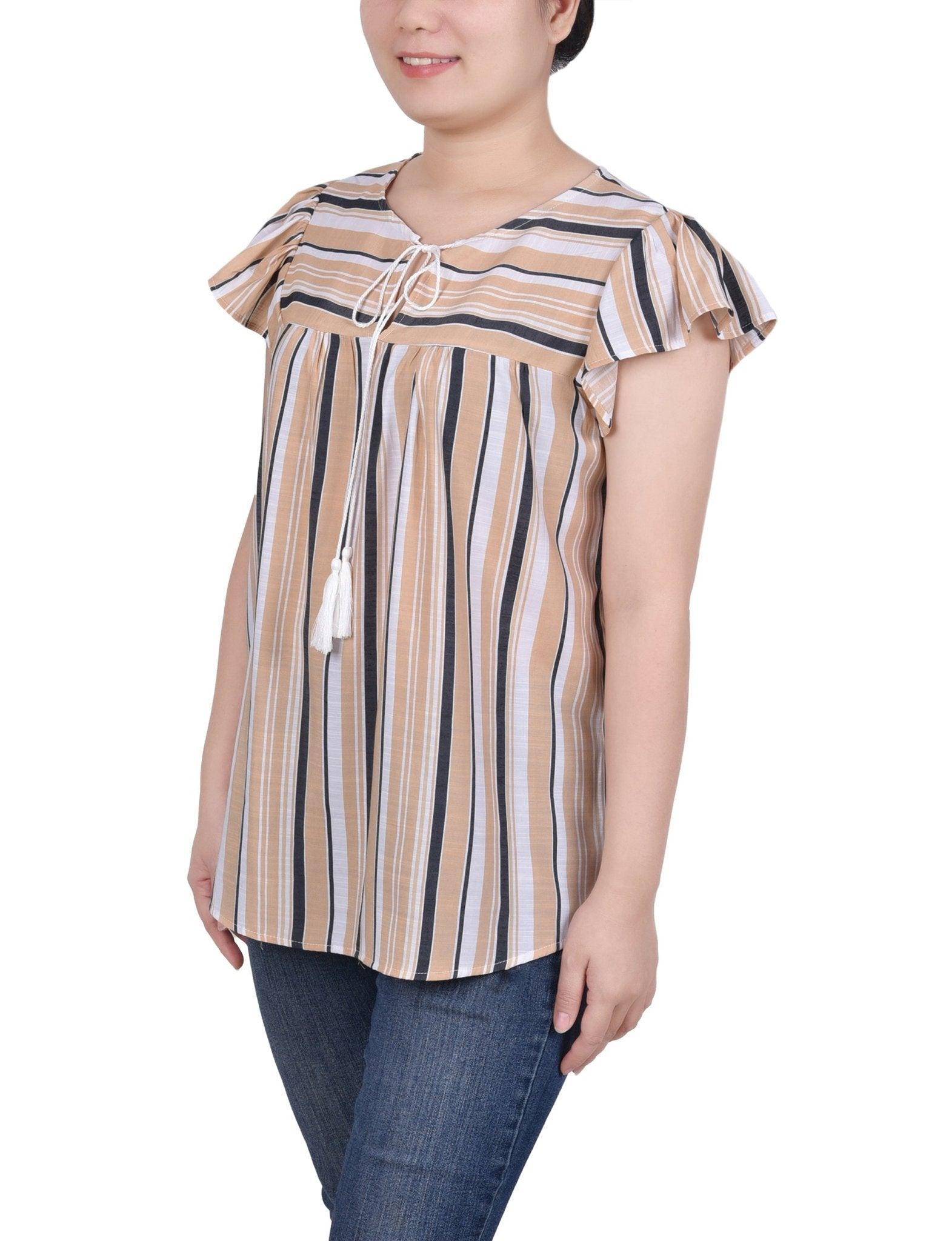 Flutter Sleeve Vertical Striped Blouse - Petite Product Image