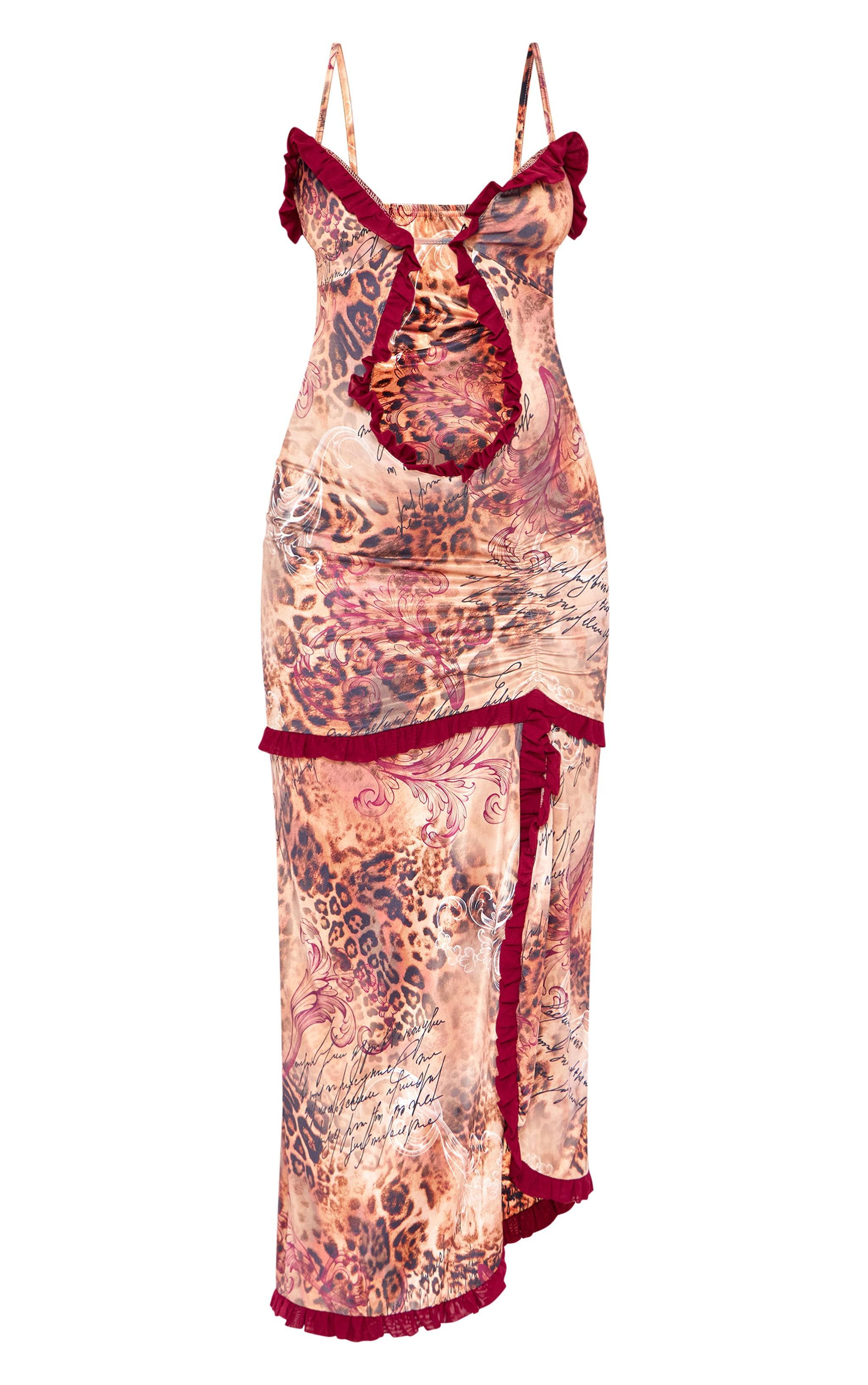 Brown Printed Cut Out Cami Split Hem Maxi Dress Product Image