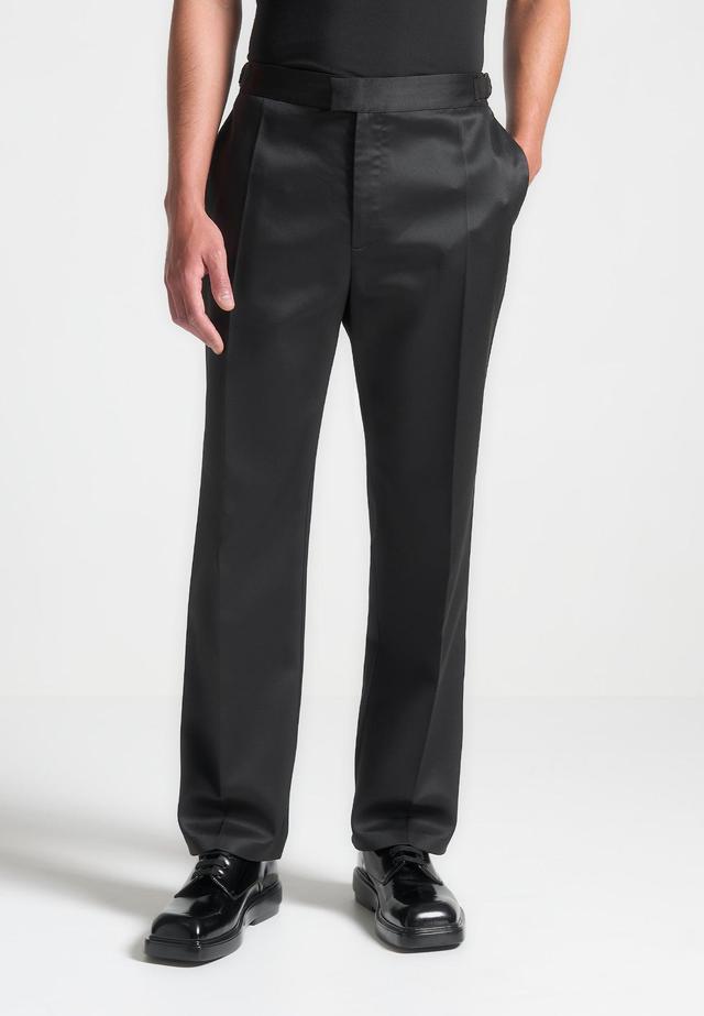 Regular Fit Satin Tailored Trousers - Black Male Product Image