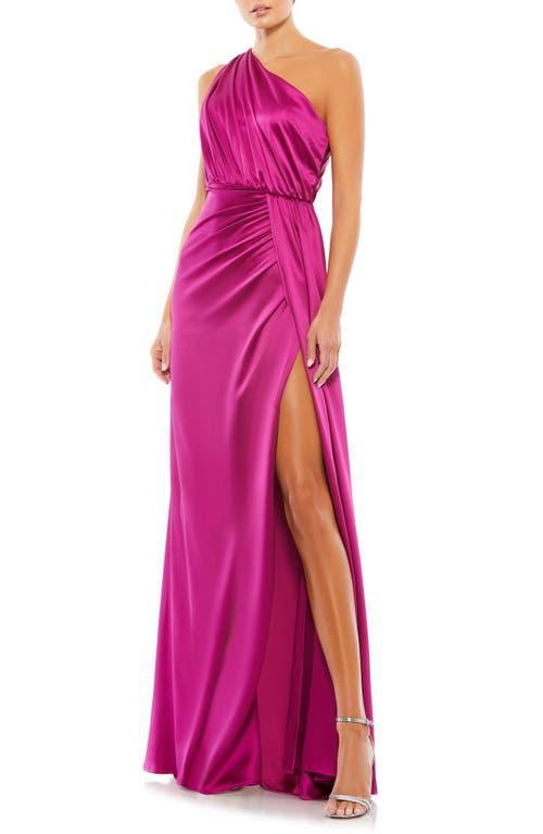 Mac Duggal Draped One Shoulder Satin Gown Product Image