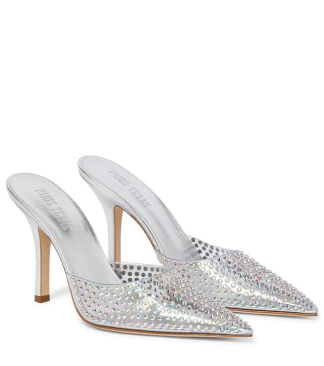 Hollywood Embellished Pvc Mules In Silver Product Image