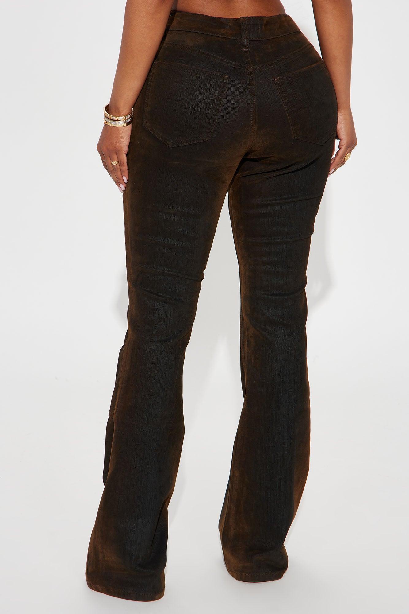 Rayne Stretch Velvet Flocked Carpenter Flare Jeans - Dark Wash Product Image