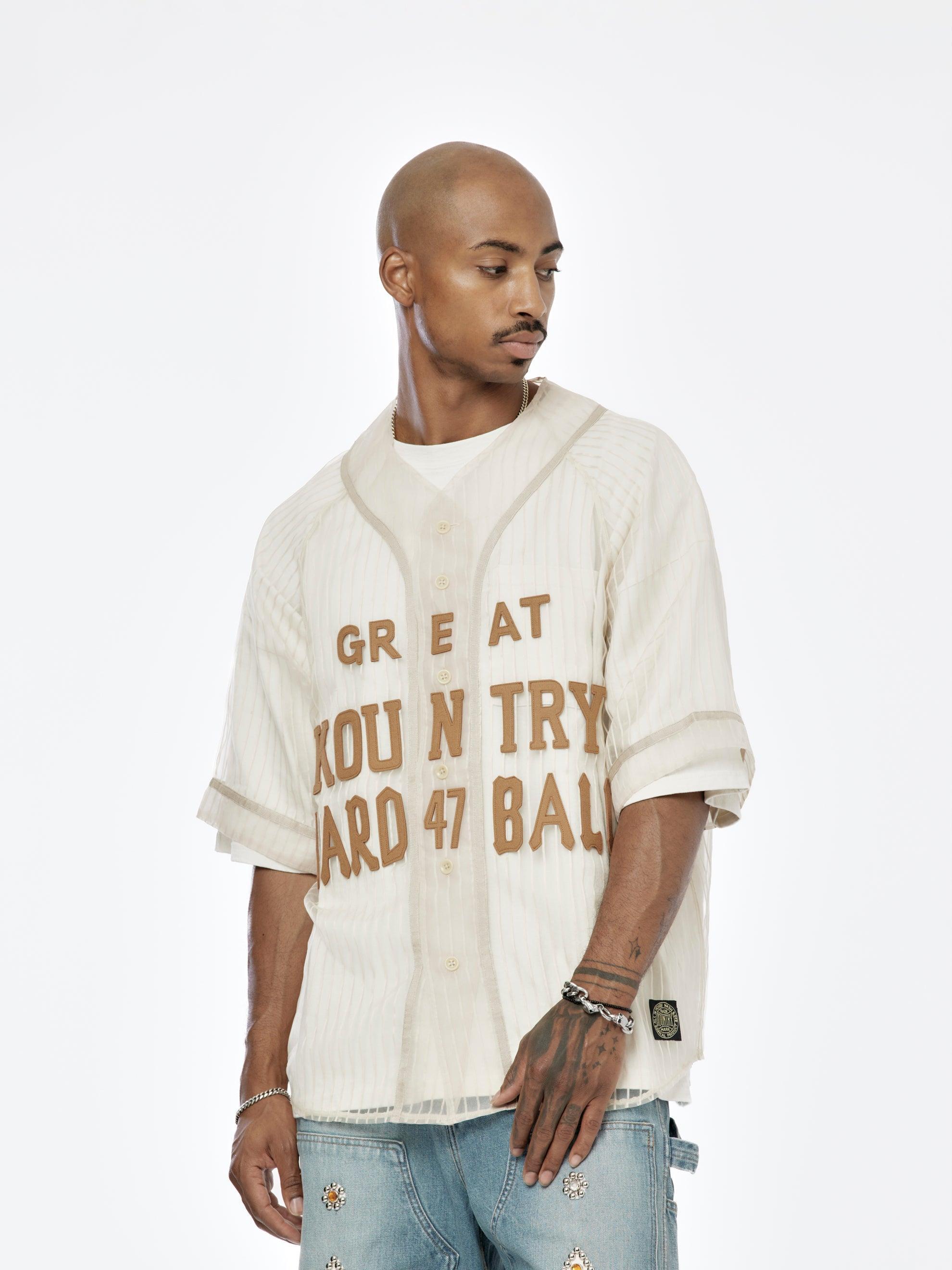 Sheer Stripe Great Kountry Baseball Shirt (Beige) Product Image