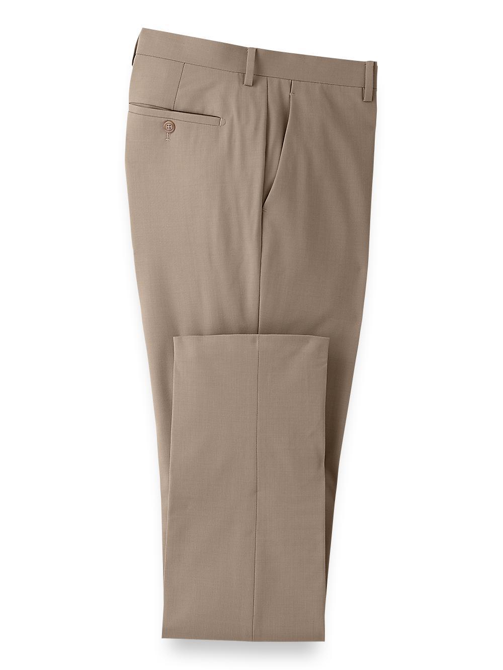 Wool Stretch Bengaline Flat Front Suit Pants - Light Tan Product Image