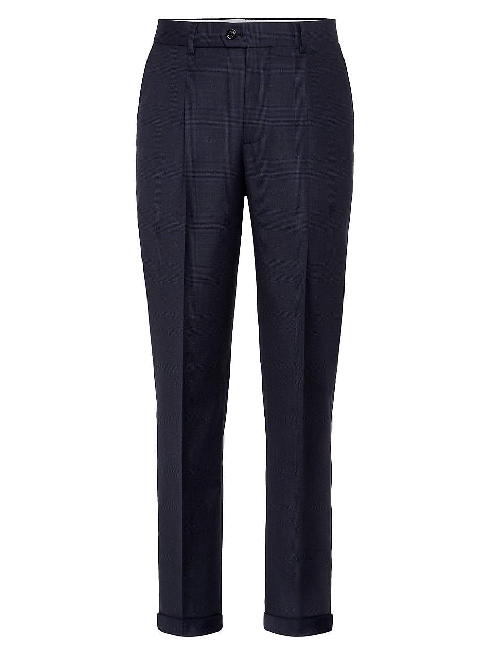 Mens Virgin Wool Prince of Wales Leisure Fit Trousers Product Image