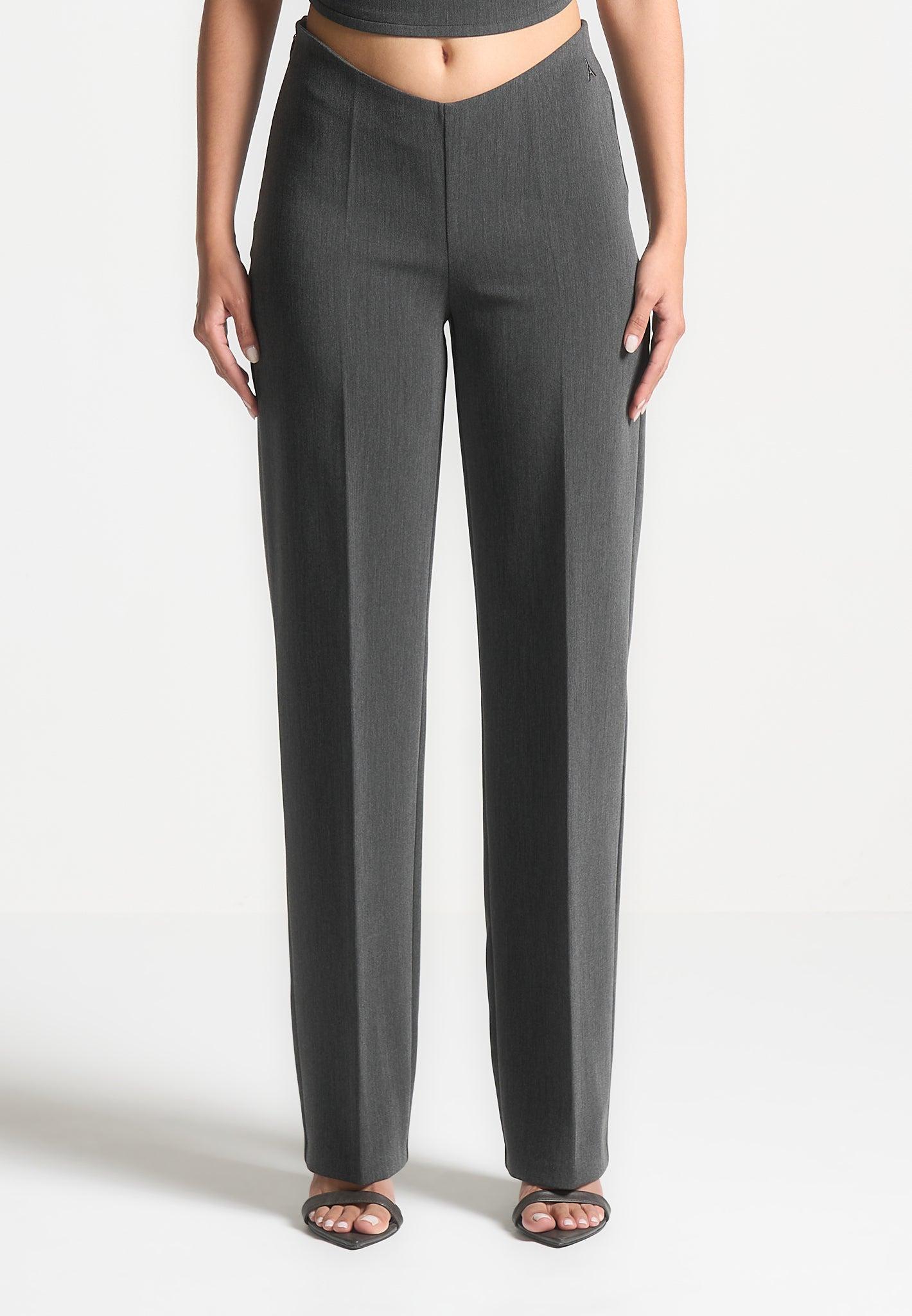 Curved Waist Tailored Trousers - Dark Grey Female Product Image