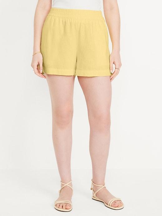 High-Waisted Linen-Blend Pull-On Shorts -- 3.5-inch inseam Product Image