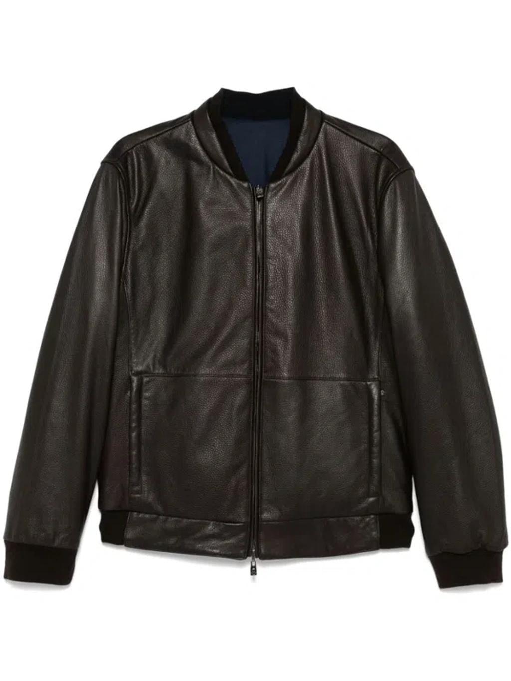 Leather Bomber Jacket In Brown Product Image