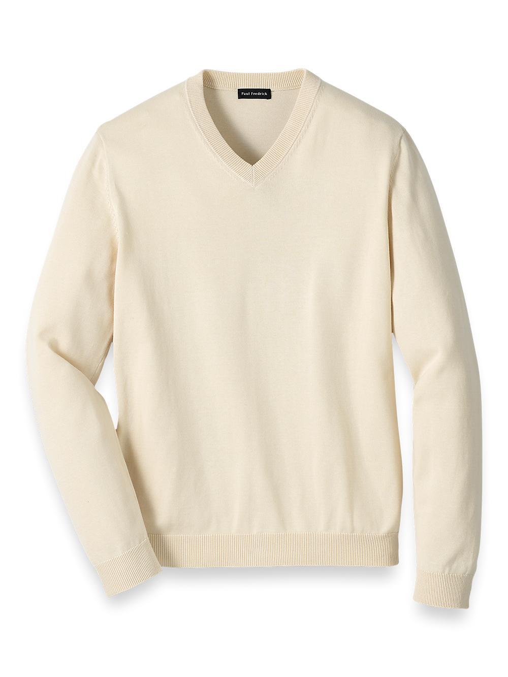 Supima Cotton V-neck Sweater - Ivory Product Image