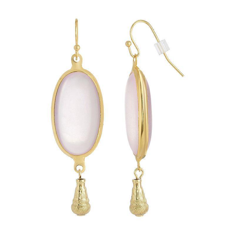 1928 Gold Tone and Pink Simulated Crystal Oval Drop Earrings, Womens Product Image