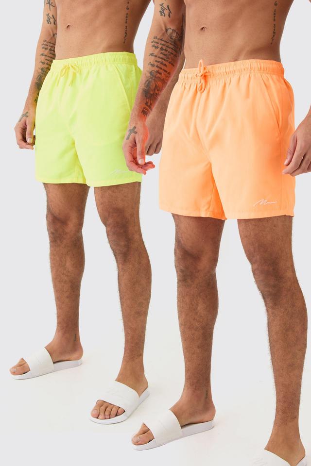 Man Signature Mid Length 2 Pack Swim Trunks | boohooMAN USA Product Image