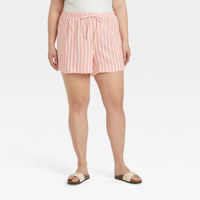 Womens High-Rise Linen Pull-On Shorts - Universal Thread Orange Striped 2X Product Image