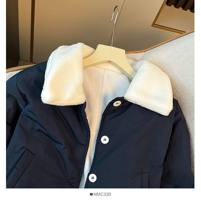 Collared Fleece-Lined Padded Jacket Product Image